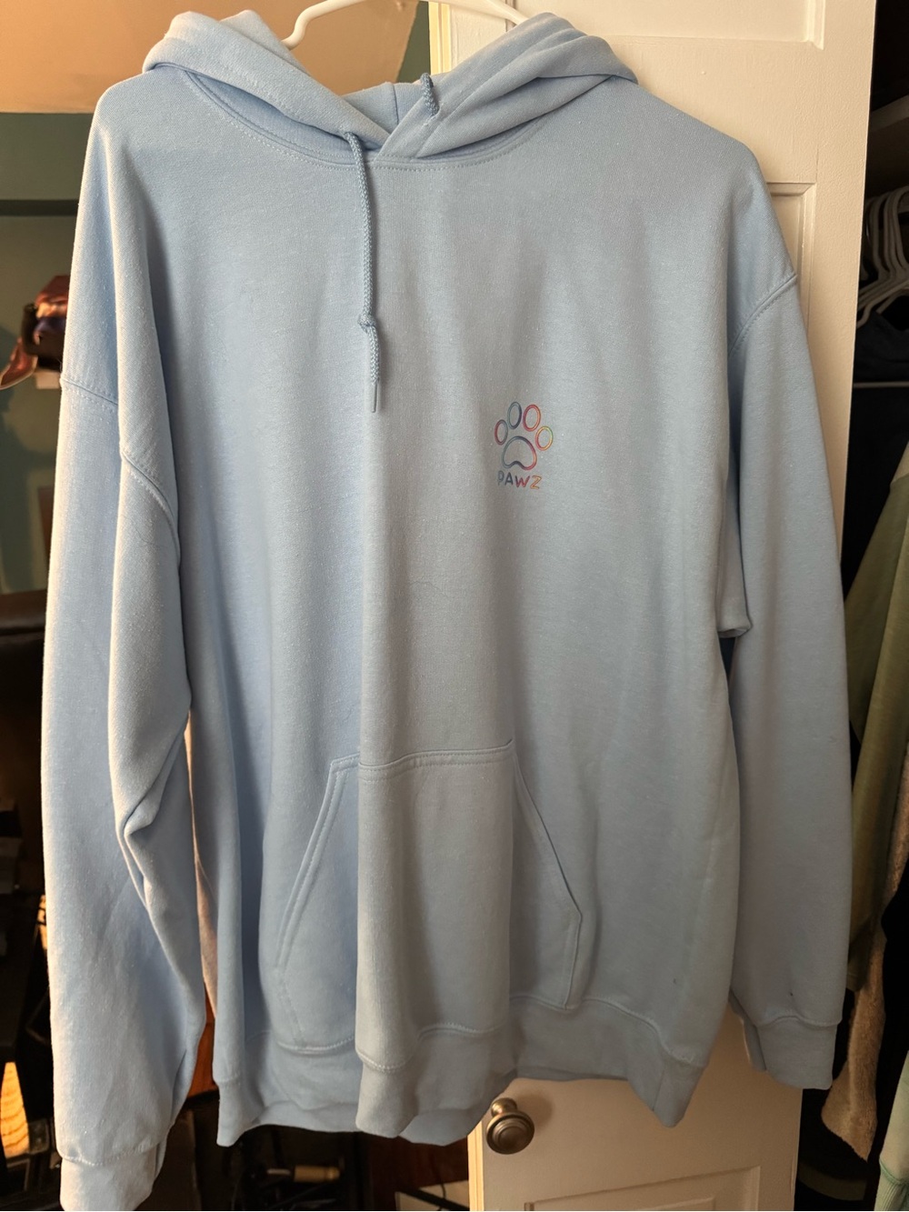 PAWZ Pastel Blue Pullover Hoodie with Embroidered Paw